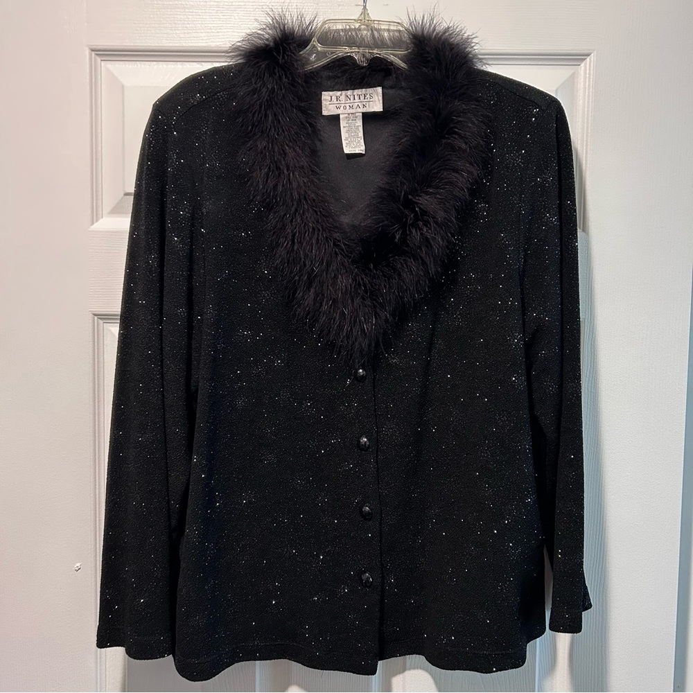 JR Nites Black shimmering sweater/jacket evening ware.